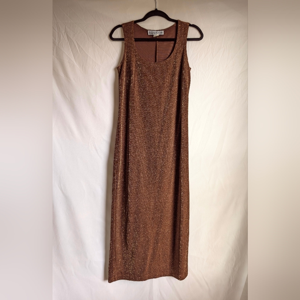 90s Y2K Copper Metallic Maxi Dress | Slinky Club Bodycon